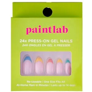 PaintLab Short Almond Press On False Nails, Luna Pastel Rainbow, 24 Count